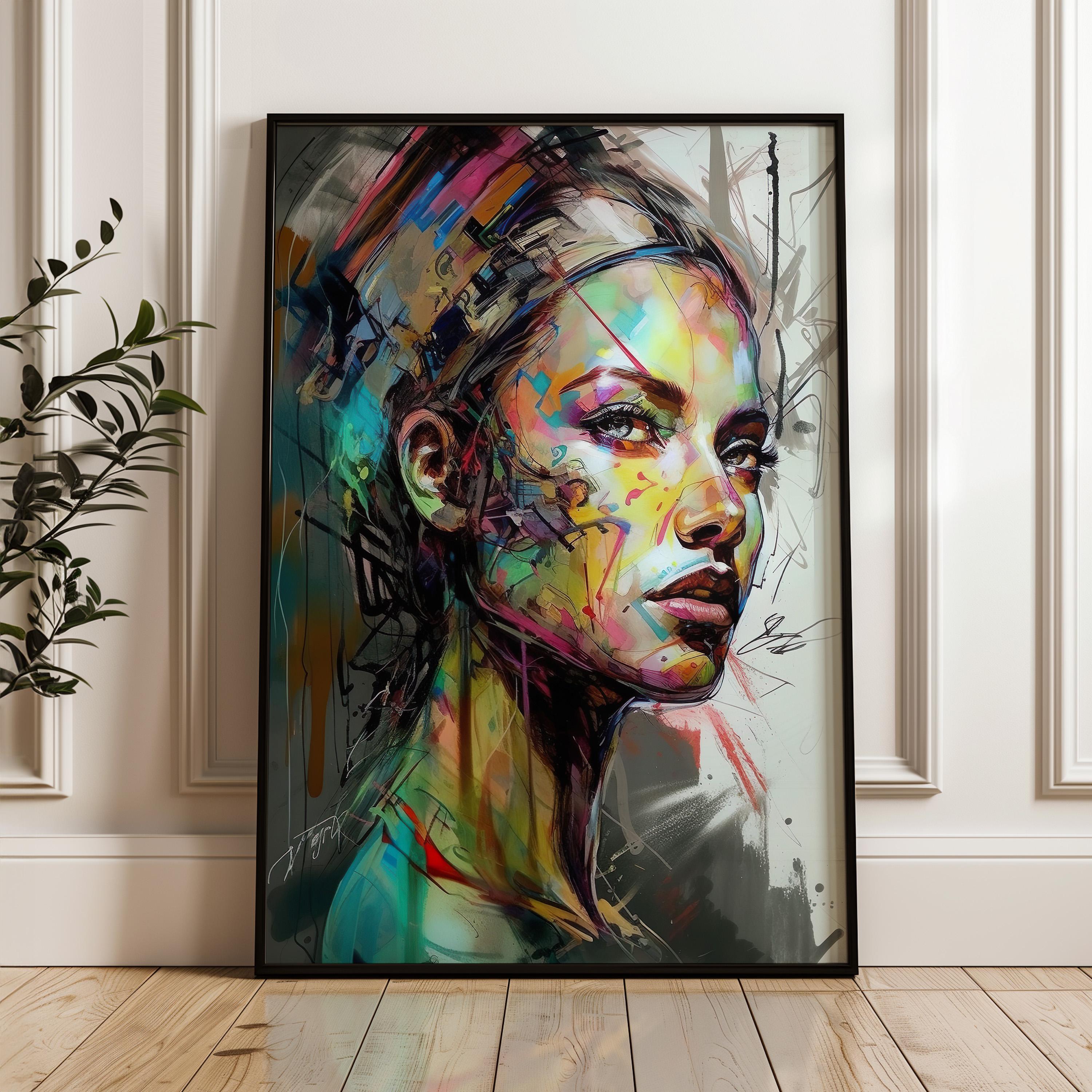 Abstract Woman Face Portrait Wall Decor Digital Art Print Modern Art ...