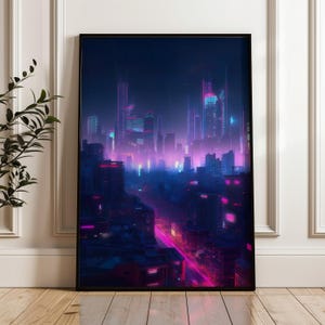 Cyberpunk City Night Scene Wall Decor Digital Art Print Sci-Fi Art High-Resolution Digital Art Futuristic Urban Poster Print