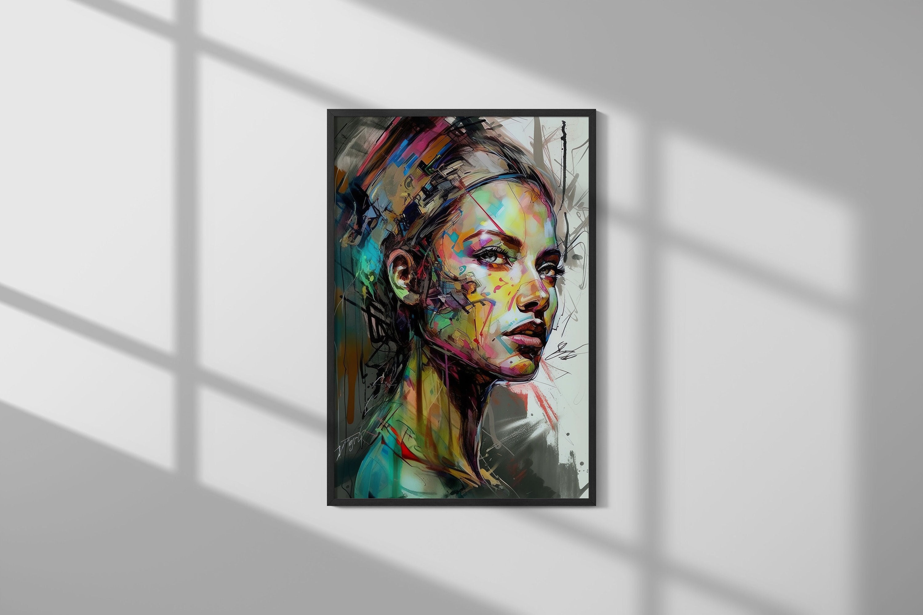 Abstract Woman Face Portrait Wall Decor Digital Art Print Modern Art ...