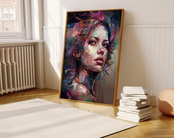 Abstract Woman Face Portrait Wall Decor Digital Art Print Modern Art ...