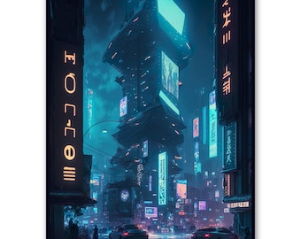 Cyberpunk Neon City Poster, Futuristisch Sci-Fi Nachtelijk Stadsgezicht Muurdecoratie, Synthwave Stedelijke Straatprint, Gamingkamer Decoratie, Digitale Download