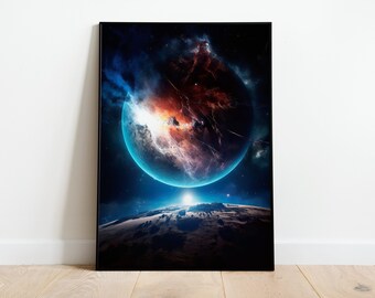 Colorful Planet Space Scene Wall Decor Digital Art Print Sci-fi Art ...