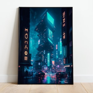 Cyberpunk City Night Wall Decor Digital Art Print Sci-Fi Art High-Resolution Digital Art Futuristic Urban Landscape Poster Print