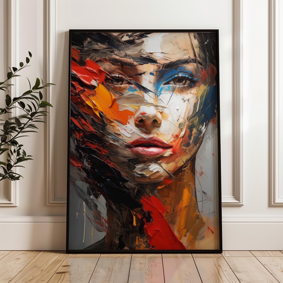 Abstract Woman Face Portrait Wall Decor Digital Art Print Modern Art ...