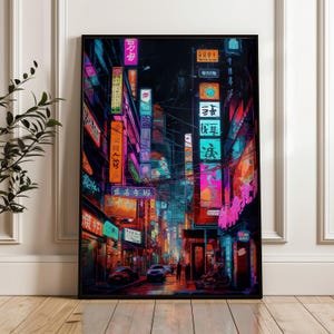 Futuristic Cyberpunk City Scene Wall Decor Digital Art Print Sci-Fi Art High-Resolution Digital Art Nightscape Wall Art Poster Print