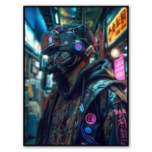 Cyberpunk Hacker Portrait Poster, Futuristic Neon Tech Character Wall Art, Sci-Fi Urban Street Print, Cyberpunk Decor, Digital Download