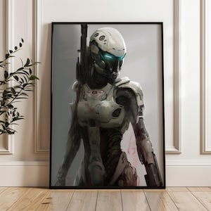 Futuristic Cyborg Warrior Woman Digital Print Sci-Fi Wall Decor Cyberpunk Art Futurism Poster