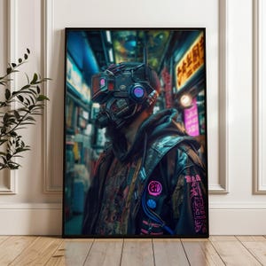 Cyberpunk Man Digital Print Futuristic Sci-Fi Wall Decor Neon Cityscape Art Retro-Futurism Download