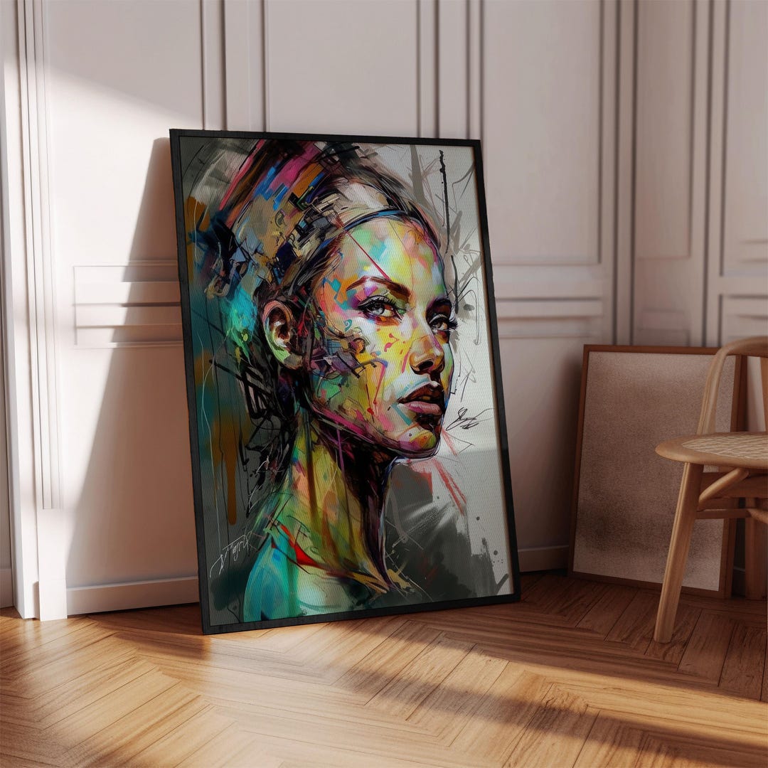 Abstract Woman Face Portrait Wall Decor Digital Art Print Modern Art ...