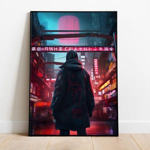 Cyberpunk Pejzaż cyfrowy Drukuj Sci-Fi Dekoracje ścienne Futurystyczne miasto Neony Sztuka współczesna