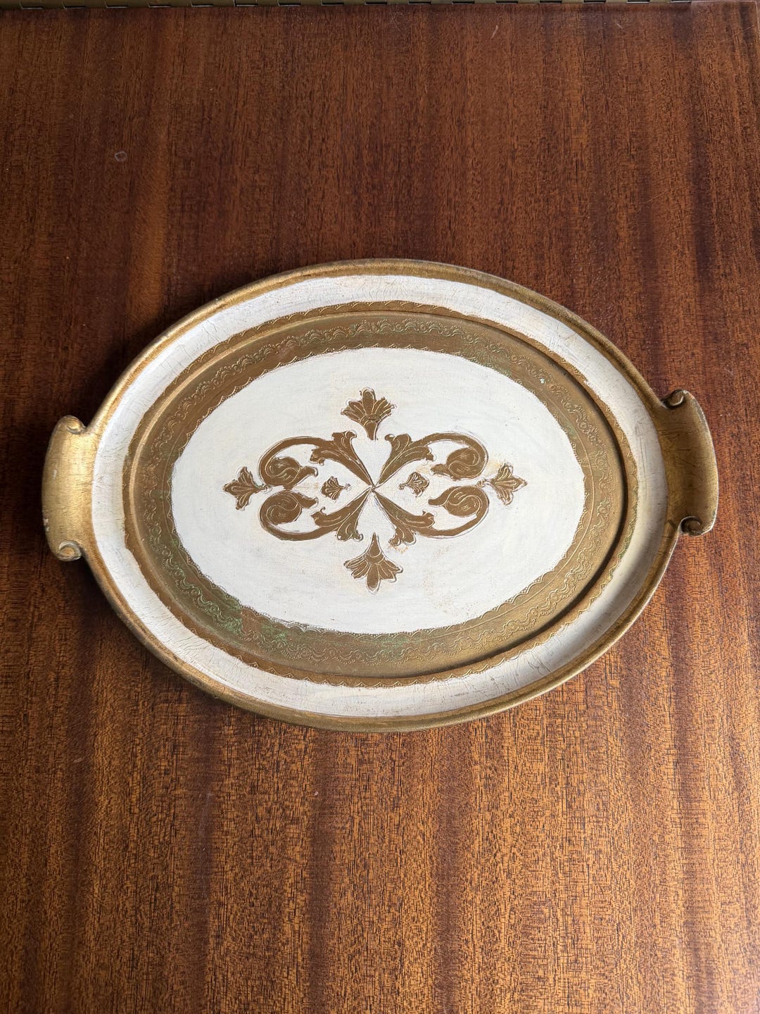 Vintage Italian Florentine Hand Painted Carved Wooden Vanity Tray Gold ...