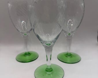 Uranium Green Stem Swirl Spiral Optic Goblet Glasses- set of 3. Hard to find.