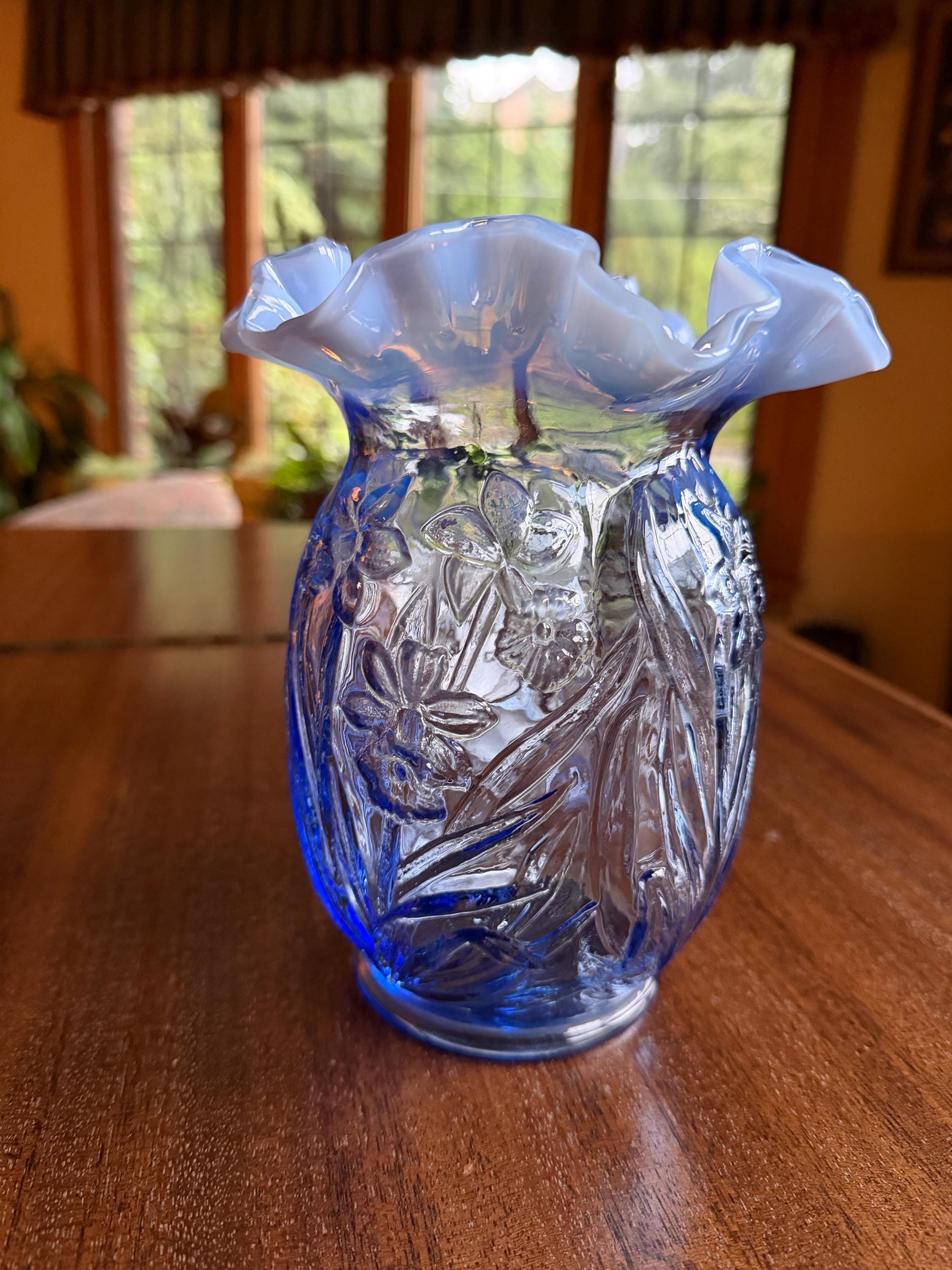 Fenton Blue Ruffled Vase - Etsy