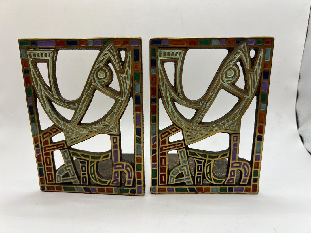 1967 TERRA SANCTA GUILD Religious Fish Faith Israel Brass Bookends ...