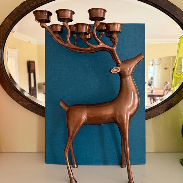 VTG Pottery Barn Bronze Christmas 20”H 14” W Deer Reindeer 10 Votive Candle Holder. Excellent condition.