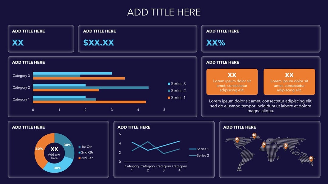 Dashboard Powerpoint Template, Onepager Dashboard Powerpoint Template, Data Analysis Powerpoint