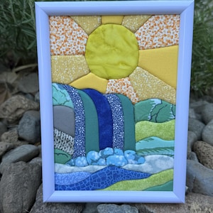 Sun Rays Over Waterfall Kinusaiga Kit 5x7 (Beginner) | No Sew Fabric Art | Complete Craft Set |