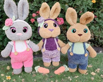 Harlow the Bunny Crochet Pattern Easter Bunnies Rabbit Overalls English