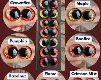 7 Pairs Crimson Cauldron Collection Bundle and Save Handpainted Glitter Sinker Recessed Safety Eyes Amigurumi Crochet