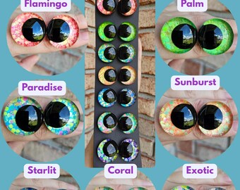 Individual pairs - Tropical Splash, One item is a quantity of 2 eyes Handpainted Glitter Sinker Safety Eyes Amigurumi Crochet