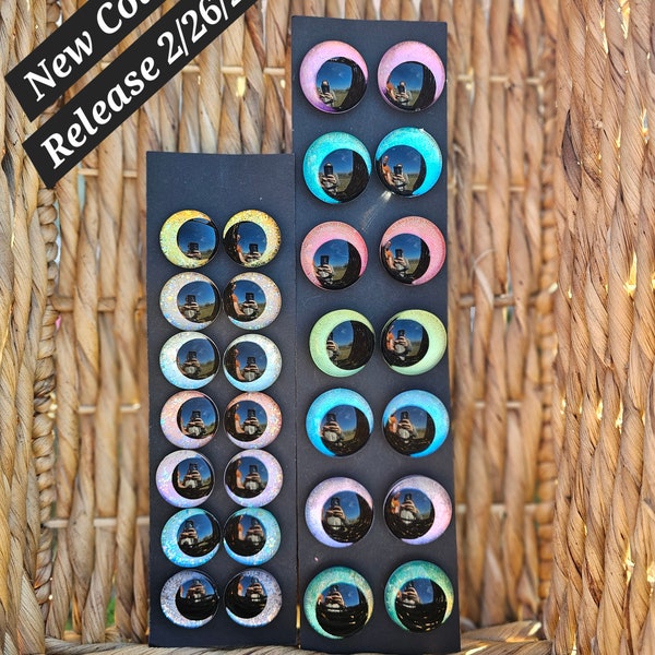 Bundle and Save - Handpainted Glitter Safety Eyes 7 Pairs of eyes. Neutrals and Spring 2024 Card Kawaii Sinker Crochet.