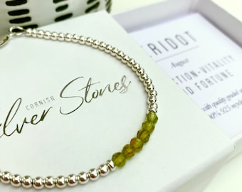 Peridot bracelet, August bracelet, Gemstone bracelet, Recycled silver bracelet, August birthday gift, Gift for her, August birthstone bracel