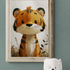 Cartel de calidad del retrato del cachorro de tigre del bebé más lindo de la guardería, impresión premium de la guardería del safari infantil, ilustración del cachorro de tigre del bebé de la vida salvaje de la guardería