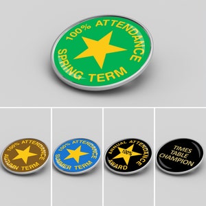 School Badges Packs Of 6, 100% Attendance Badge, Annual Attendance Badge, Times Table Badge, Monitor Badges, School Reward Badges!