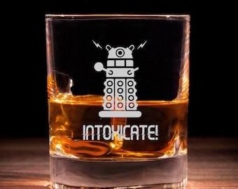 Engraved Dr Who Inspired Whisky Glass, Dalek Fan, Quality Laser Engraved Glass, Dr Who Inspired Gift, Dr Who Fan Gift!