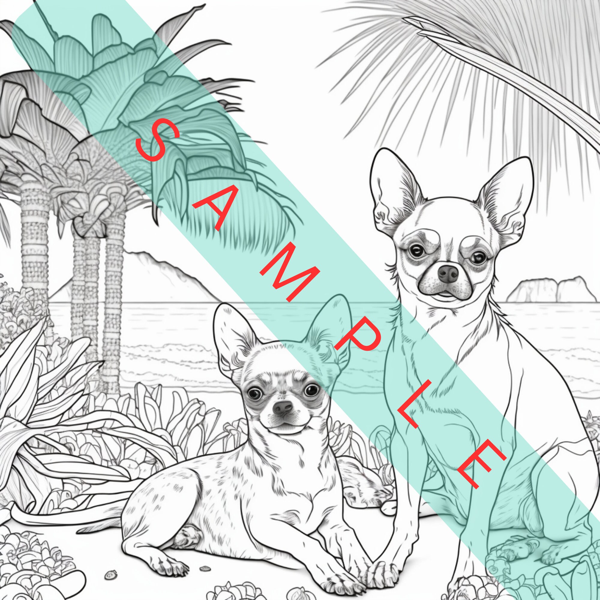 5 Coloring Sheets for Chihuahua Dog Lovers, Mindful for Stress Relief