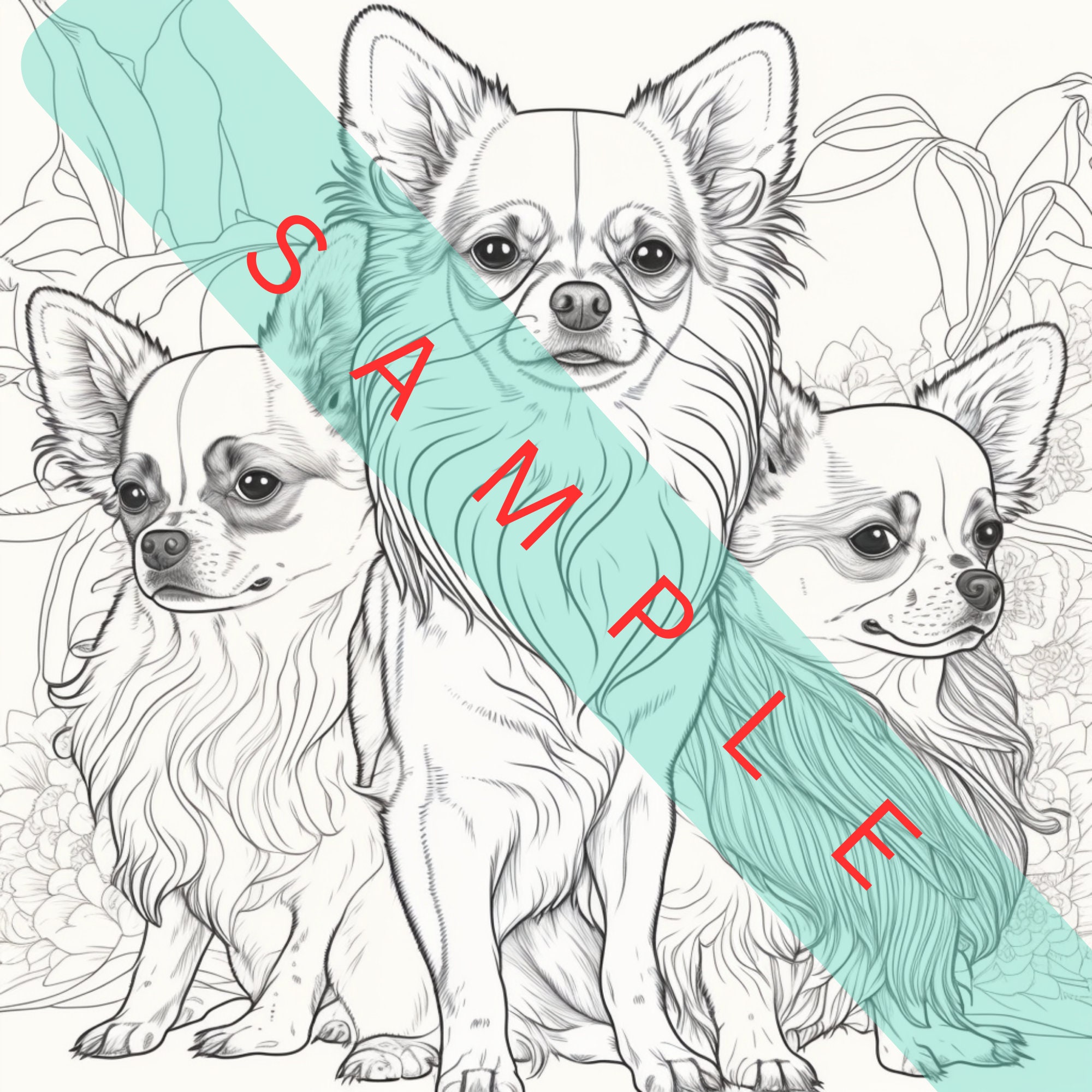 5 Coloring Sheets for Chihuahua Dog Lovers, Mindful for Stress Relief