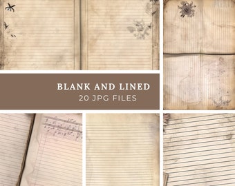 Lined & Blank, Journal Pages, Junk Journal, Kit, Neutral, Printable, Paper, Book, Digital, Ephemera, Vintage, Download