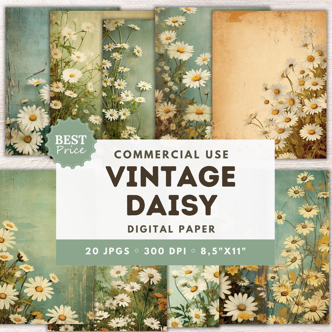 Vintage Daisy Junk Journal Pages, Digital Scrapbook Paper Kit, Floral ...