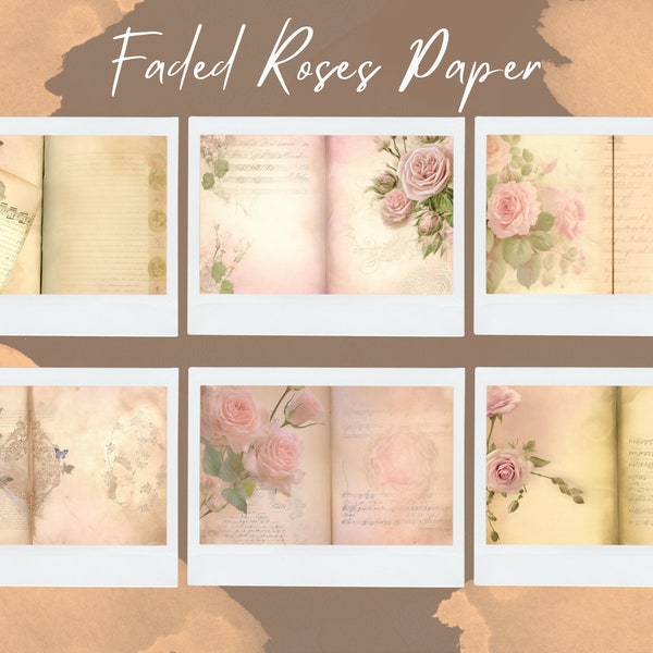 Vintage Faded Roses Paper for Junk Journals - Kit 27 | 30 JPG Files - Digital Download