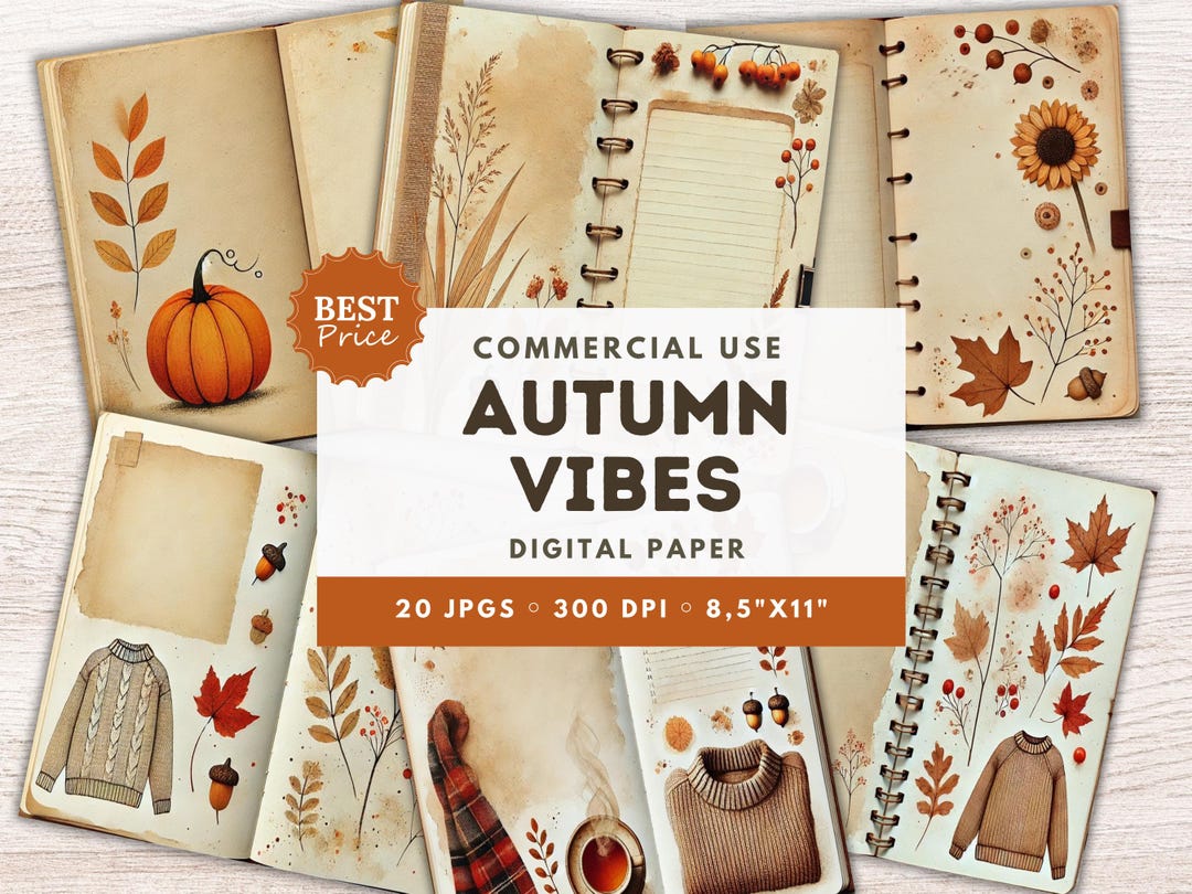 Cozy Autumn Junk Journal Kit Digital Download JPG Scrapbook Paper Fall ...