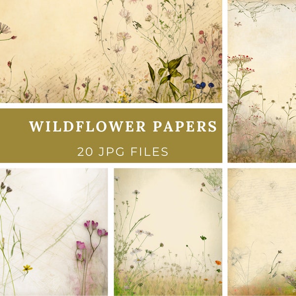 Botanical Beauty Digital Papers - Floral and Leafy Designs - Printable Junk Journal Pages and Scrapbook Backgrounds - Vintage Wildflowers