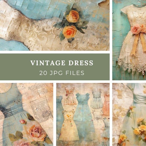 Vintage dresses, junk journal kit, journal printable, digital collage, journaling pages, Journal papers, journal digi kit, cards fashion