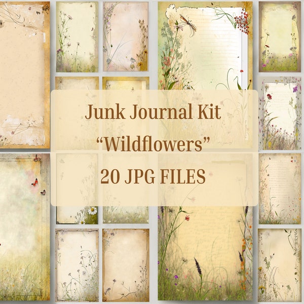 Botanical Wildflowers, Junk Journal Kit, Pages, Papers, Ephemera, Potions Book, Scrapbook, Printable, Vintage, Plant, Garden, Collage Sheet