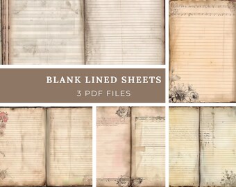 Lined & Blank, Journal Pages, Junk Journal, Kit, Neutral, Printable, Paper, Book, Digital, Ephemera, Vintage, Download