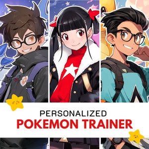 Allenatore di Pokemon personalizzato, Ritratto personalizzato, Regali personalizzati, Regalo per bambini, Commissione artistica, Avatar Pokemon, Regalo di Natale, Regalo