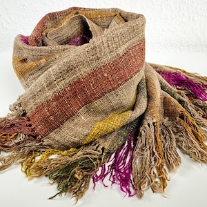 striped wild silk scarf, raw silk, eri silk, silk scarf, Lamba Landy, handmade wild silk scarf, handwoven scarf
