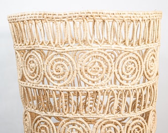 Cesta para la colada, cesta de almacenaje, cesta decorativa, cesta de materiales naturales, cesta grande, hecha a mano, cesta redonda de Ladina (heno y rafia)