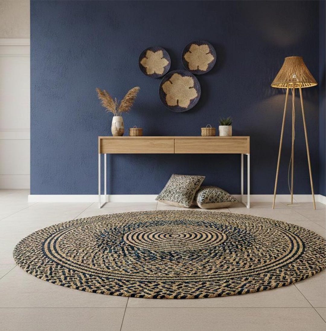 Round Raffia Rug, Hand-woven, Pure Natural Fibers, Raffia Rug, 120 Cm ...