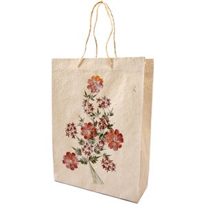 grand sac en papier en papier fait main/Antemoro avec décoration de fleurs et poignées en sisal, sac cadeau, emballage cadeau - fait main