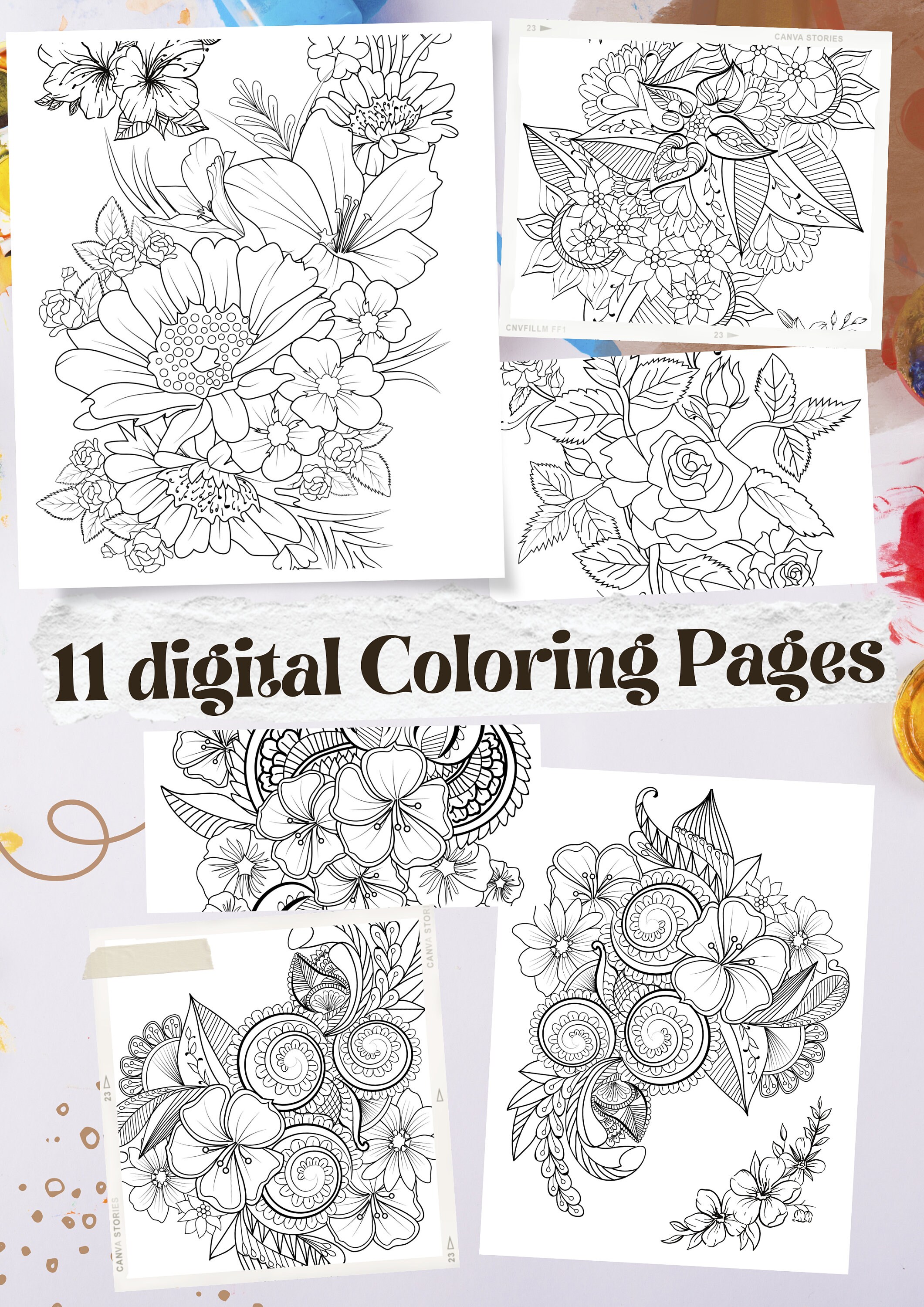 Floral Coloring Pages. Anti-stress Colouring Page- Coloring Pages, Kids ...