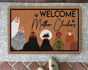 Personalized Welcome Mother Cluckers Doormat, Mother's Day Gift For Mom, Birthday Funny Home Decor Gift For Farmer, Chicken Lover Lady