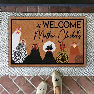 Personalized Welcome Mother Cluckers Doormat, Mother's Day Gift For Mom, Birthday Funny Home Decor Gift For Farmer, Chicken Lover Lady