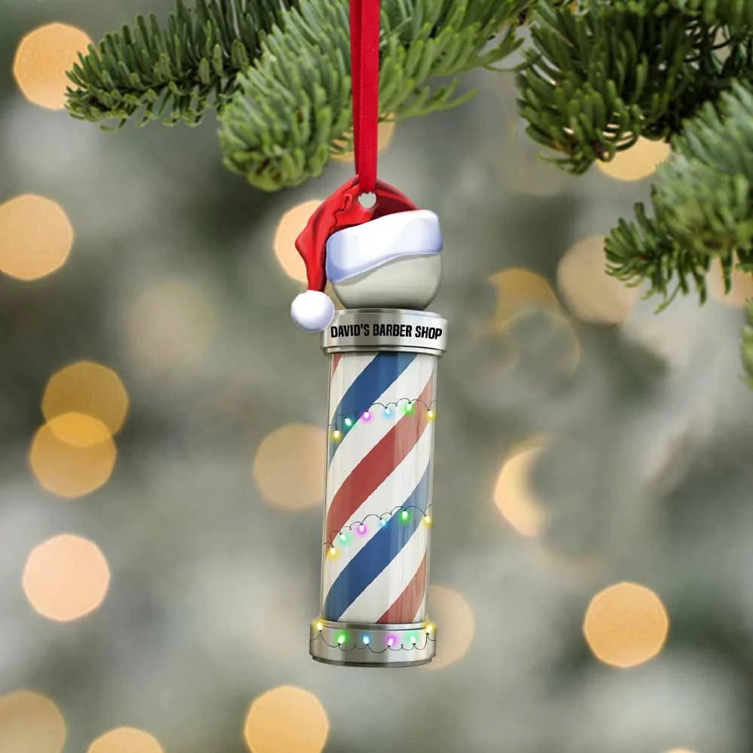 Personalized Barber Signpost Christmas Ornament, Custom Christmas