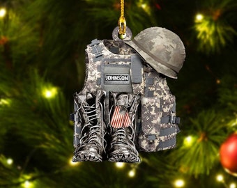 Personalized Military Uniform - Boots & Hat Christmas Ornament, Custom Soldier Ornament, Gift For Soldier, Veteran Christmas Ornament Gift