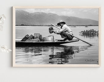 DIGITAL DOWNLOAD Inle Lake, Myanmar Wall Art, Myanmar Photo, Myanmar Decor,Myanmar Print,Burma, South East Asia,Buddhist Gift, Black & White